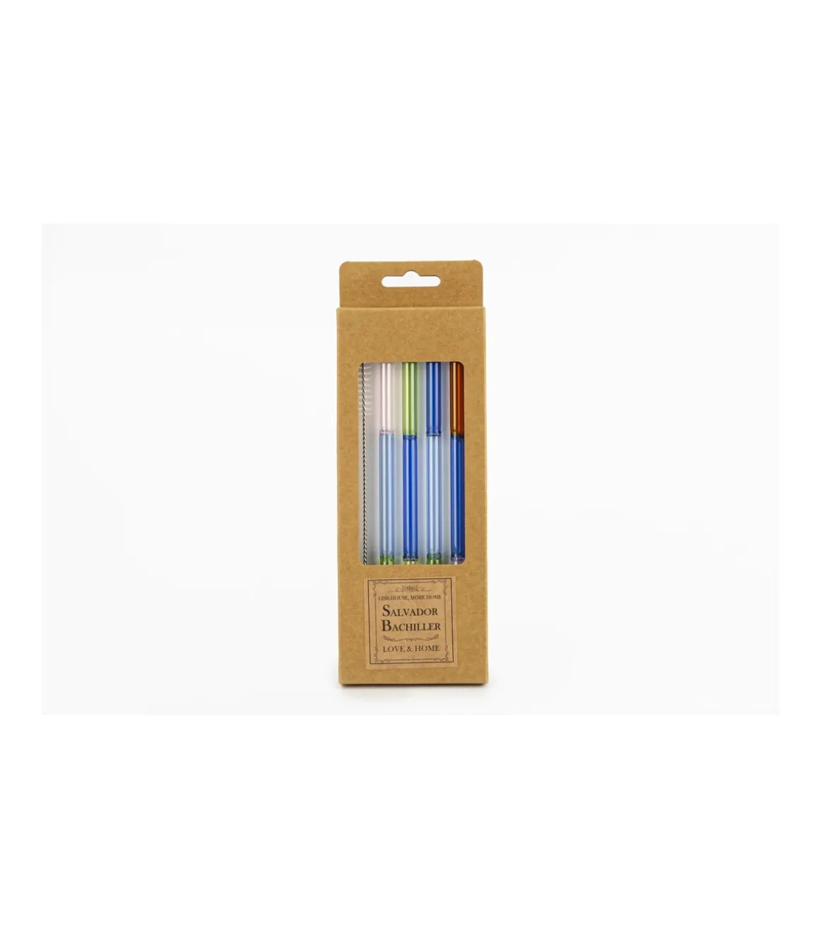 Set De 4 Pajitas Tricolor Con Cepillo Love&home