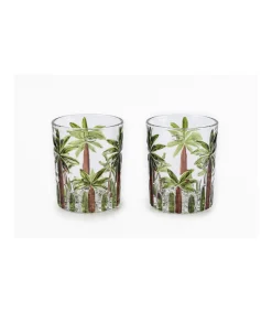 Set De 2 Vasos 8x8x10cm Pintado A Mano Palmeras Love&home